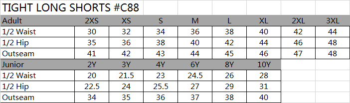 SIZE CHART ACTIVEWEAR