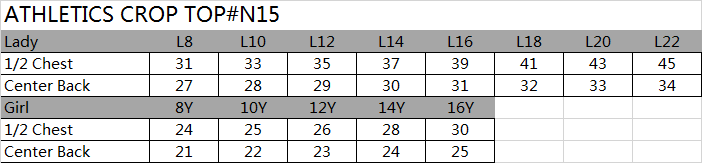 SIZE CHART ACTIVEWEAR