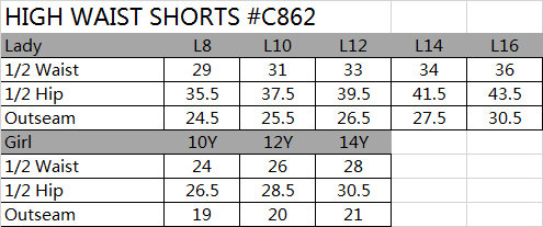 SIZE CHART ACTIVEWEAR