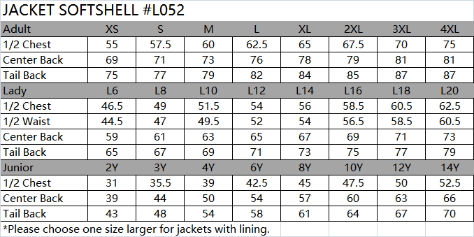 SIZE CHART APPAREL