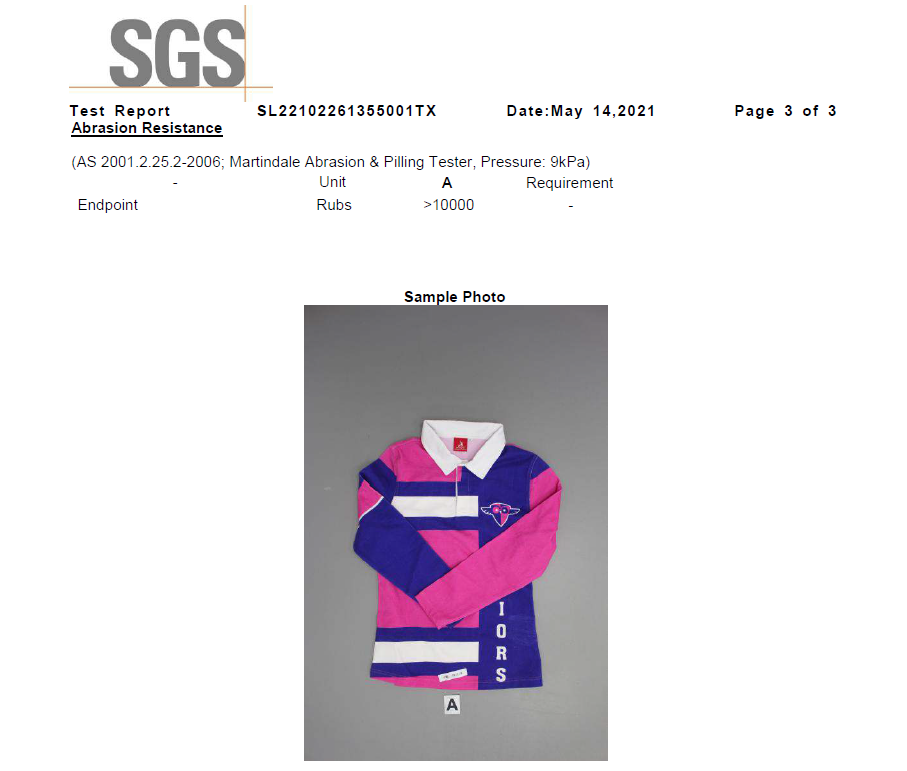 Knitted A21 Cotton Direct Printing Test Report